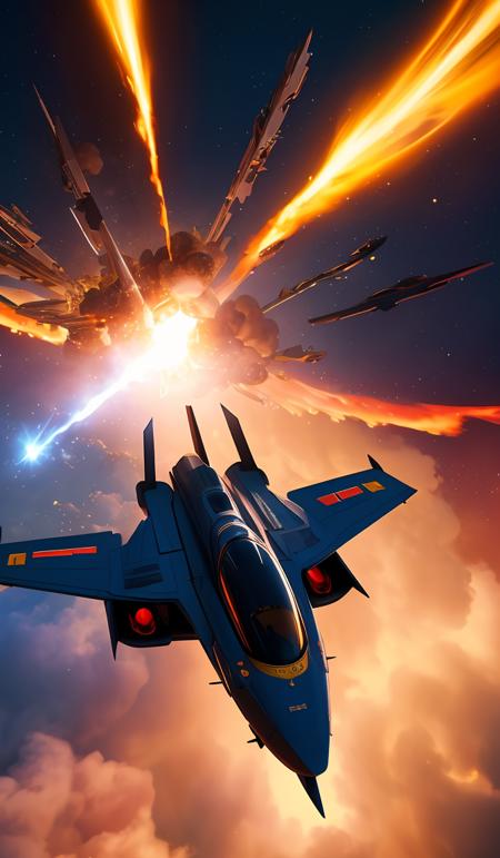 06043-65467766-a matte black fighter starship, (flying away from an explosion_1.4), cinematic lens flare, bloom, dynamic lighting, massive fire.png